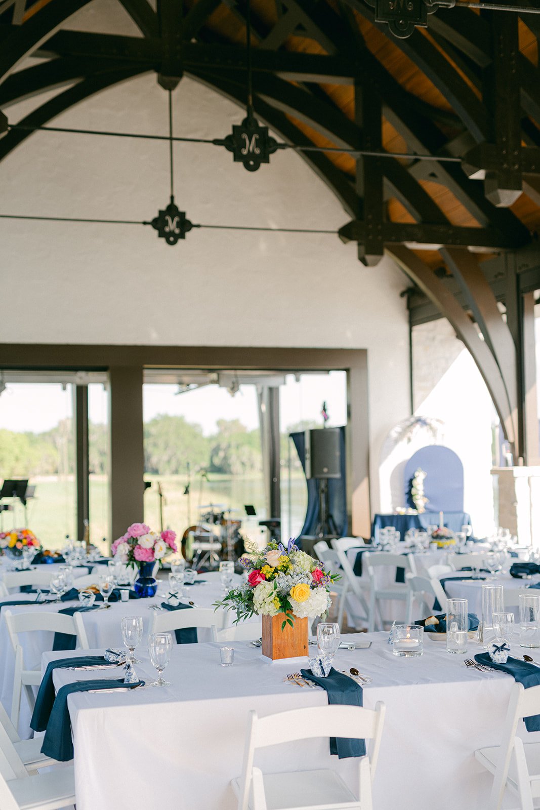 Dining tables setup at The Place at Lake Placid